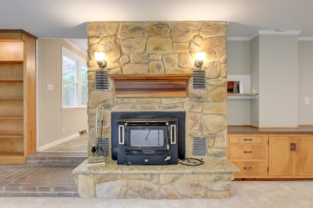 339 Thompson Ln, Clarksville, TN 37040 - detailed view of crown molding, baseboards, and a stone fireplace