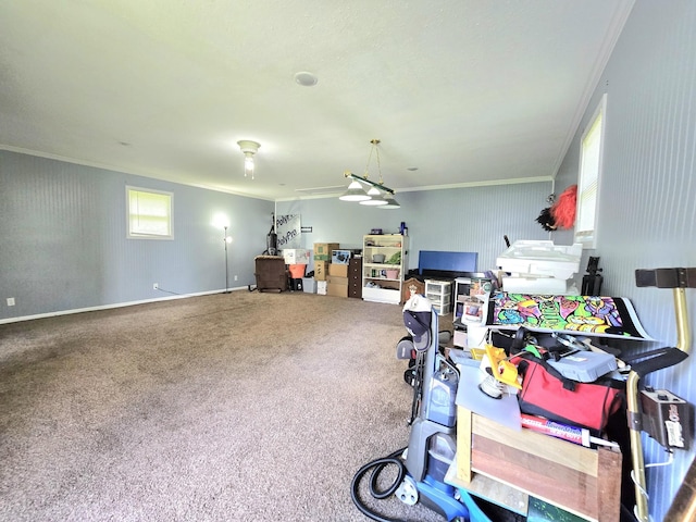 118 Bone Cave Rd, Rock Island, TN 38581 - misc room with ornamental molding, carpet flooring, and baseboards