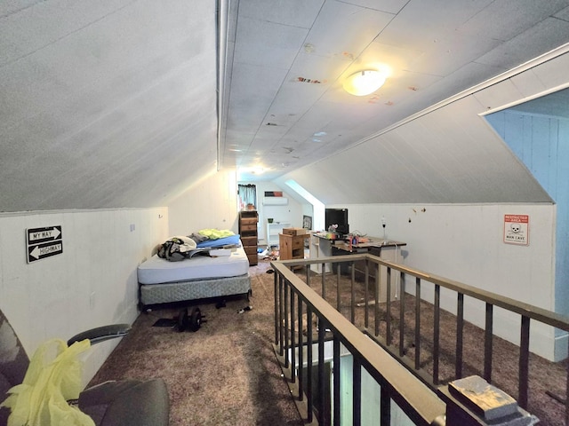 118 Bone Cave Rd, Rock Island, TN 38581 - bedroom featuring carpet floors, lofted ceiling, and a wall unit AC