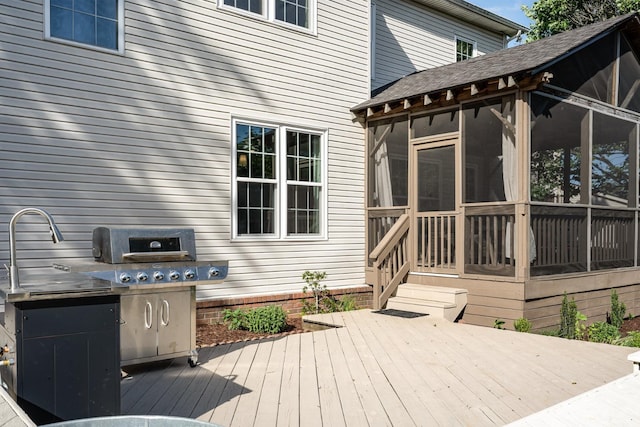 909 Miranda Pl, Franklin, TN 37067 - wooden terrace featuring a sunroom and a grill