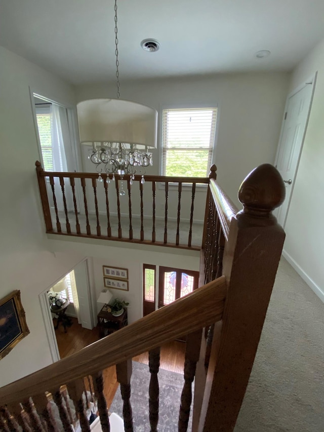 415 Ashley Ln, Kingston Springs, TN 37082 - stairway with a chandelier and carpet