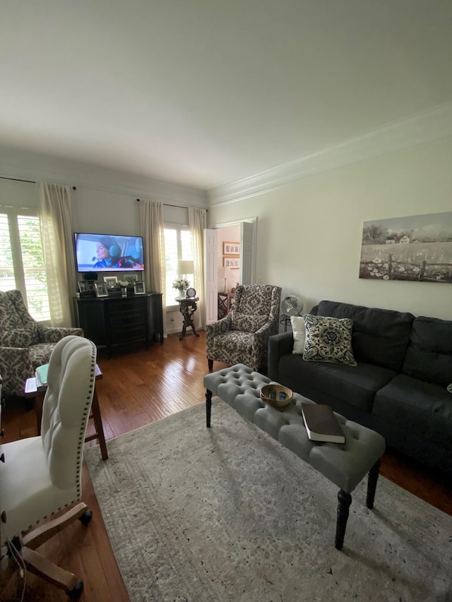 415 Ashley Ln, Kingston Springs, TN 37082 - living area featuring wood finished floors and crown molding