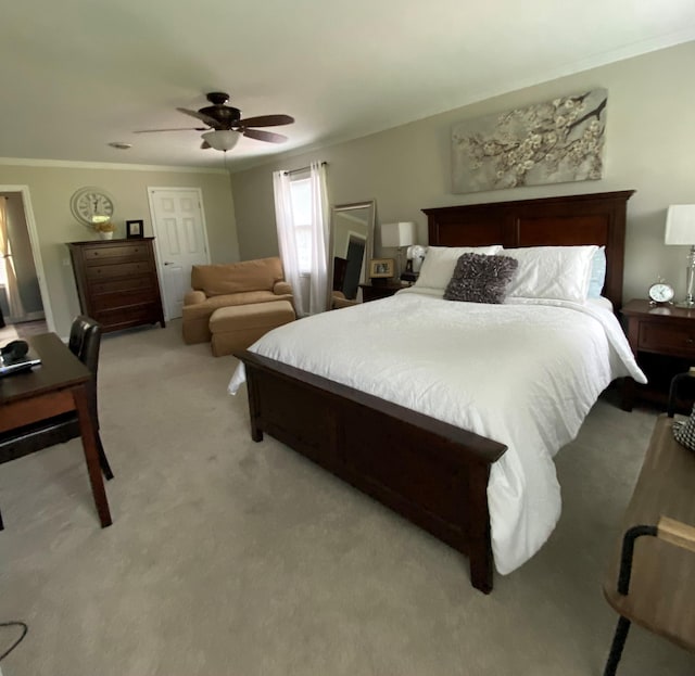 415 Ashley Ln, Kingston Springs, TN 37082 - bedroom with light colored carpet, ornamental molding, and ceiling fan