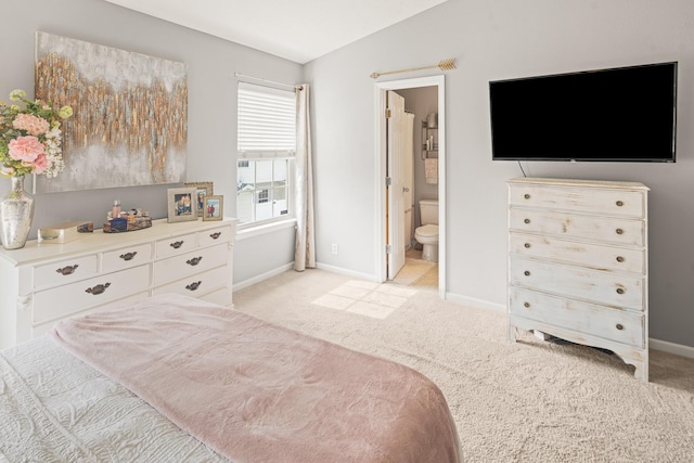 1011 Wolves Den Pl, Murfreesboro, TN 37128 - bedroom featuring light carpet, vaulted ceiling, and connected bathroom