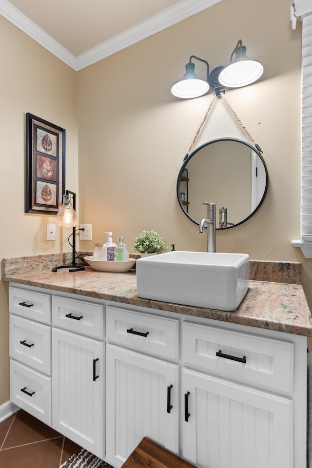 209 Woods Dr, Columbia, TN 38401 - bathroom featuring crown molding, double vanity, and tile patterned flooring