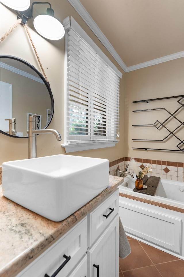 209 Woods Dr, Columbia, TN 38401 - full bath featuring ornamental molding, vanity, tile patterned floors, and a bath