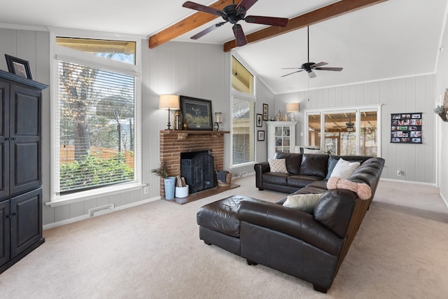 209 Woods Dr, Columbia, TN 38401 - carpeted living area with a ceiling fan, healthy amount of natural light, a fireplace, and baseboards