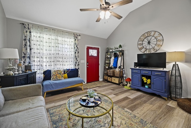 103 Lockhart St, Dickson, TN 37055 - living room with light wood finished floors, ceiling fan, and vaulted ceiling