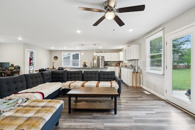 176 Morningside Dr, La Vergne, TN 37086 - living area featuring recessed lighting, wood finished floors, and ceiling fan