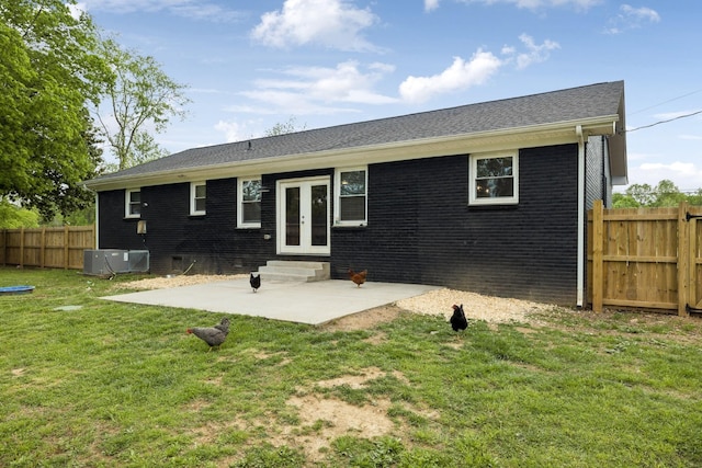 176 Morningside Dr, La Vergne, TN 37086 - rear view of property featuring french doors, a patio area, brick siding, central AC unit, and entry steps