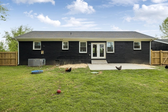 176 Morningside Dr, La Vergne, TN 37086 - rear view of house featuring central AC, a patio area, french doors, brick siding, and entry steps