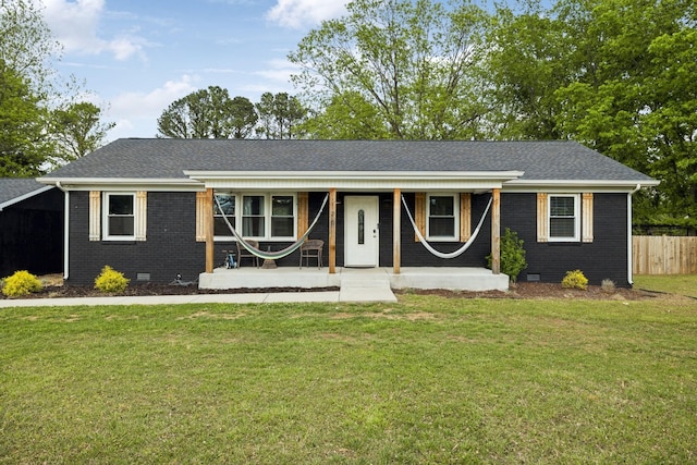 176 Morningside Dr, La Vergne, TN 37086 - single story home featuring crawl space, brick siding, roof with shingles, and covered porch