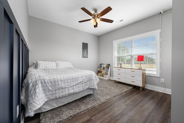 1130 Ferrells Loop Rd, Beechgrove, TN 37018 - bedroom featuring wood finished floors, baseboards, ceiling fan, and electric panel