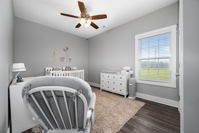 1130 Ferrells Loop Rd, Beechgrove, TN 37018 - bedroom with dark wood-type flooring, baseboards, and ceiling fan