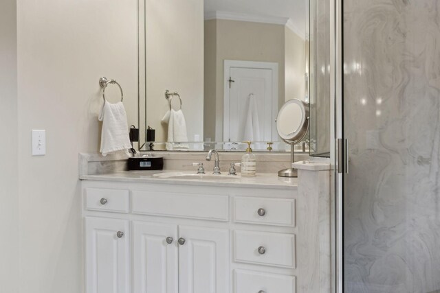 2305 Black Fox Ct, Murfreesboro, TN 37127 - full bathroom with crown molding, vanity, and an enclosed shower