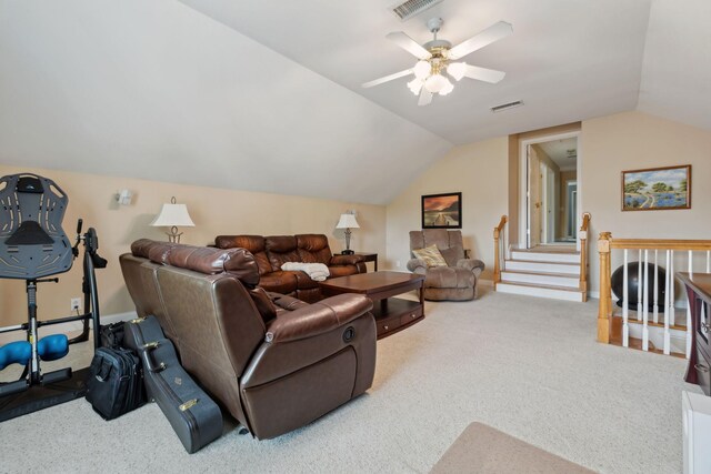 2305 Black Fox Ct, Murfreesboro, TN 37127 - living area featuring carpet flooring, lofted ceiling, and a ceiling fan