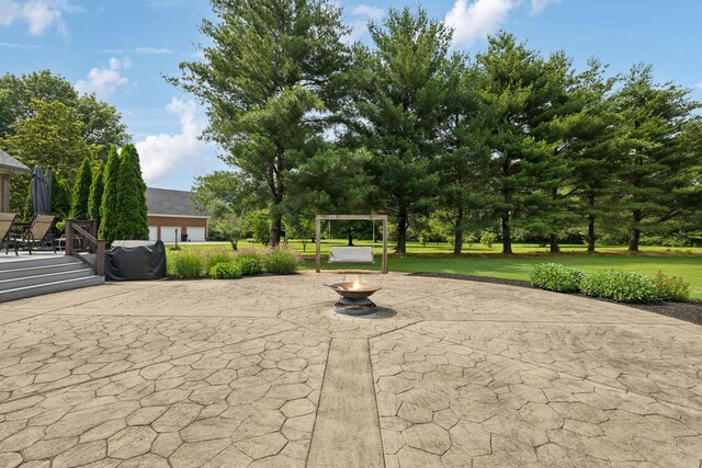 2305 Black Fox Ct, Murfreesboro, TN 37127 - view of community with an outdoor fire pit, a patio, and a yard