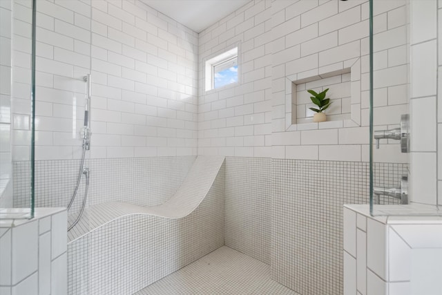 814A Horner Ave, Nashville, TN 37204 - full bath featuring walk in shower, tile walls, and tile patterned floors