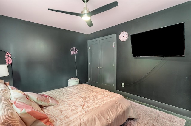 3802B Hutson Ave, Nashville, TN 37216 - bedroom with baseboards, a closet, carpet flooring, and a ceiling fan