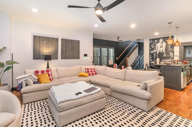 3802B Hutson Ave, Nashville, TN 37216 - living area with stairway, ceiling fan, light wood-style flooring, and recessed lighting