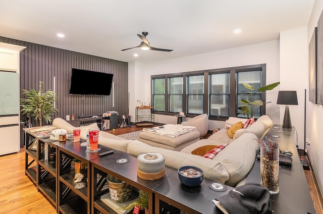 3802B Hutson Ave, Nashville, TN 37216 - living area featuring ceiling fan, light wood-type flooring, recessed lighting, and an accent wall