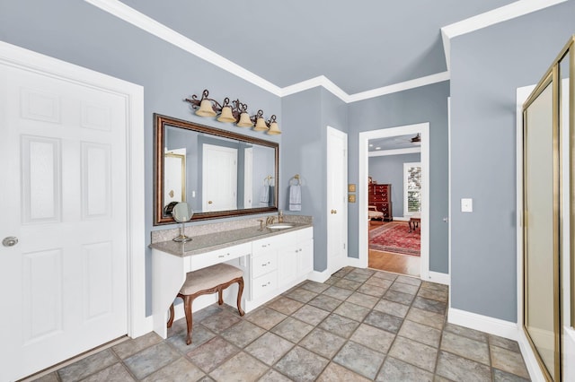 113 Abbeywood Dr, Nashville, TN 37215 - bathroom with stone finish flooring, baseboards, ensuite bath, vanity, and crown molding