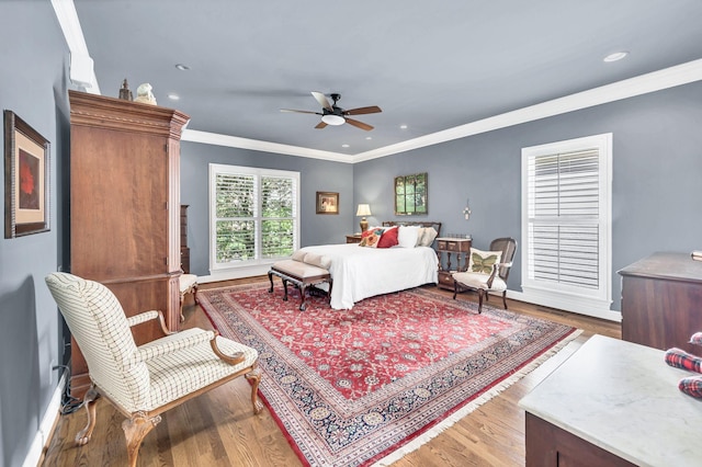 113 Abbeywood Dr, Nashville, TN 37215 - bedroom featuring crown molding, wood finished floors, a ceiling fan, recessed lighting, and baseboards