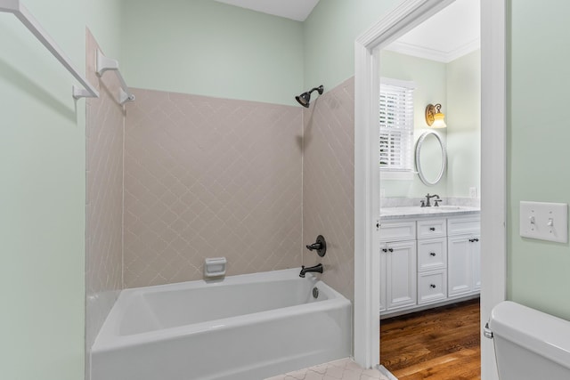 55 Revere Park, Nashville, TN 37205 - bathroom featuring washtub / shower combination, vanity, toilet, and wood finished floors