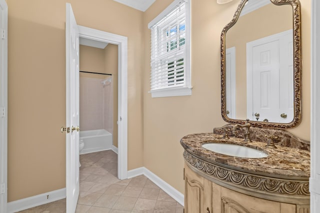 55 Revere Park, Nashville, TN 37205 - full bathroom featuring vanity, tile patterned flooring, baseboards, bathing tub / shower combination, and toilet