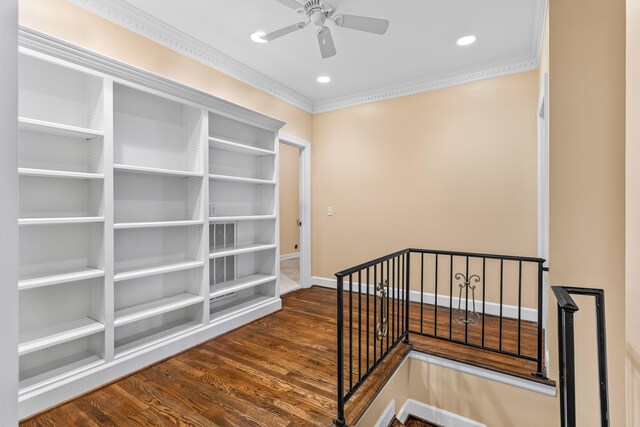 55 Revere Park, Nashville, TN 37205 - stairs featuring ornamental molding, wood finished floors, a ceiling fan, recessed lighting, and baseboards