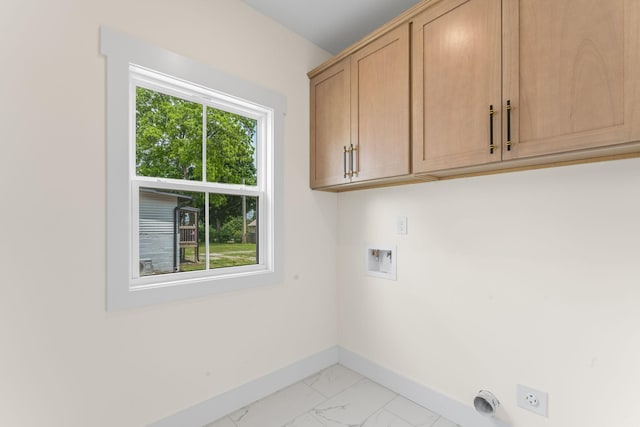 211 Porter St Unit 211, Winchester, TN 37398 - clothes washing area with cabinet space, baseboards, washer hookup, light marble finish floors, and hookup for an electric dryer