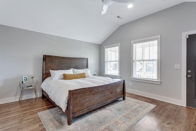 6214A California Ave, Nashville, TN 37209 - bedroom with lofted ceiling, wood finished floors, baseboards, and ceiling fan