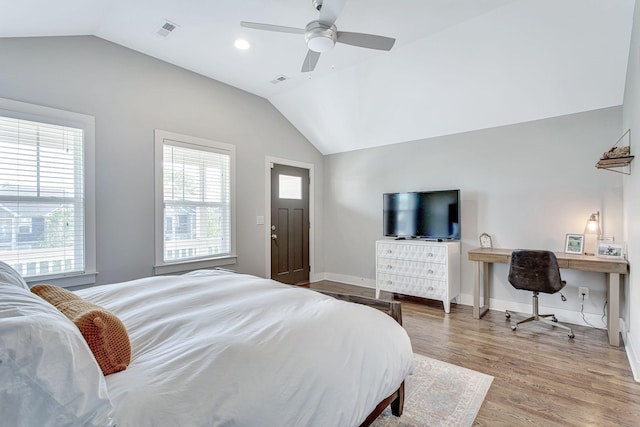 6214A California Ave, Nashville, TN 37209 - bedroom featuring vaulted ceiling, wood finished floors, a desk, baseboards, and ceiling fan