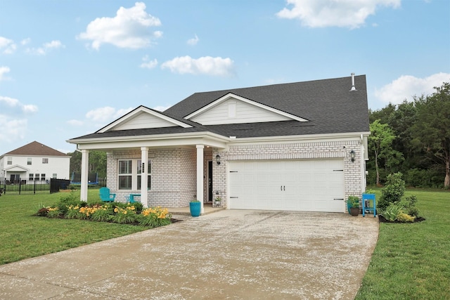 3706 Bonnie Blue Ct, Rockvale, TN 37153 - view of front of home with concrete driveway, brick siding, a front lawn, and covered porch