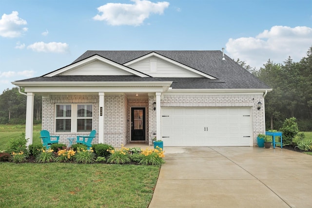 3706 Bonnie Blue Ct, Rockvale, TN 37153 - view of front of home featuring a porch, brick siding, concrete driveway, a front yard, and an attached garage