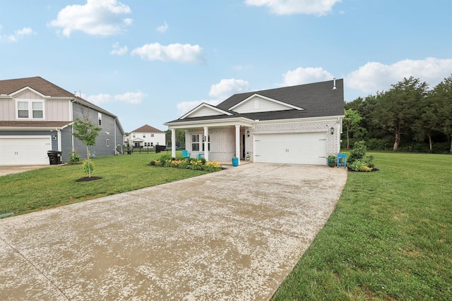 3706 Bonnie Blue Ct, Rockvale, TN 37153 - view of front of home with concrete driveway, a front yard, brick siding, a porch, and roof with shingles