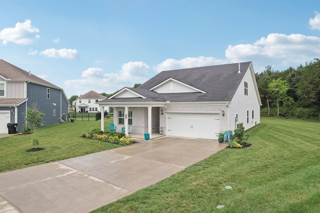 3706 Bonnie Blue Ct, Rockvale, TN 37153 - view of front facade with covered porch, a front lawn, concrete driveway, and brick siding