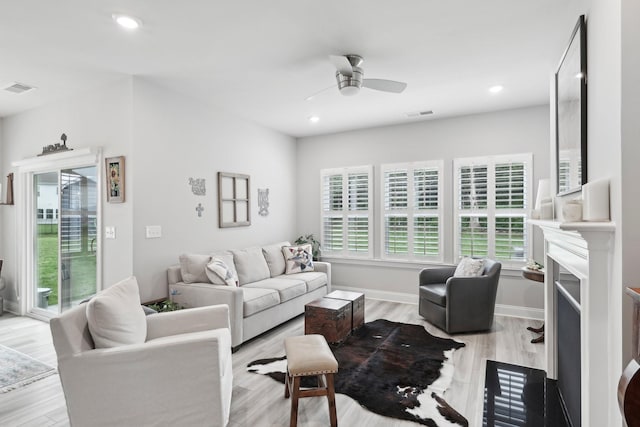3706 Bonnie Blue Ct, Rockvale, TN 37153 - living room featuring plenty of natural light, a ceiling fan, wood finished floors, and recessed lighting