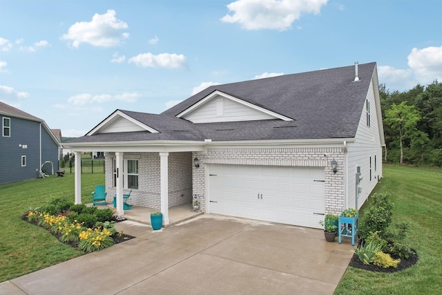 3706 Bonnie Blue Ct, Rockvale, TN 37153 - view of front of house featuring brick siding, concrete driveway, a front lawn, and a shingled roof