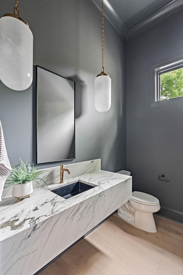 219 Chamberlin St, Nashville, TN 37209 - bathroom with a sink, wood finished floors, toilet, and baseboards