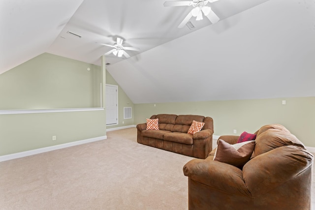 551 Bethany Cir, Murfreesboro, TN 37128 - carpeted living area with a ceiling fan, lofted ceiling, and baseboards