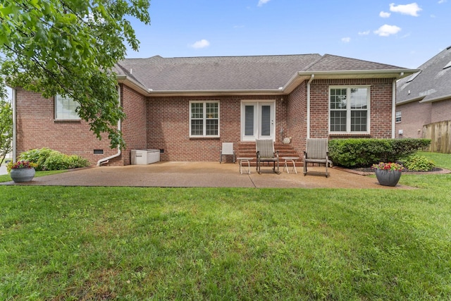 551 Bethany Cir, Murfreesboro, TN 37128 - back of house with brick siding, a yard, a shingled roof, and a patio