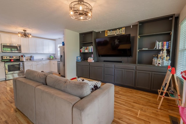 2659 Cave Springs Rd, Springfield, TN 37172 - living area featuring light wood-type flooring, a textured ceiling, and a chandelier