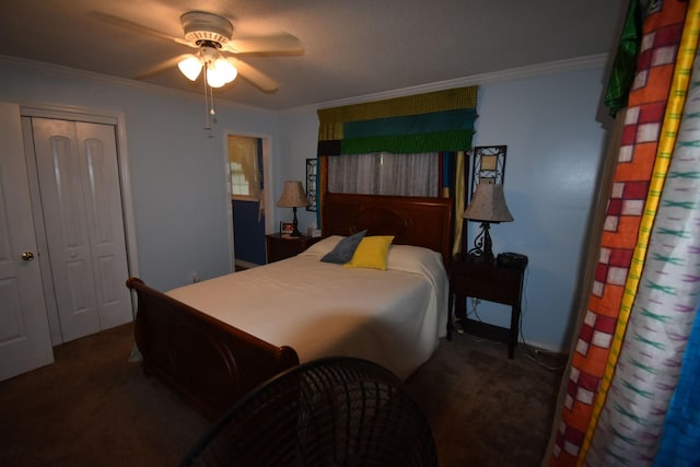 131 Scott Rd, Harriman, TN 37748 - bedroom featuring carpet floors, crown molding, a closet, and ceiling fan