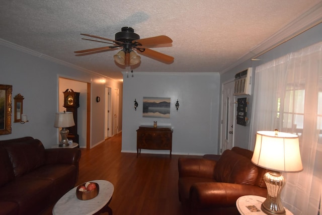 131 Scott Rd, Harriman, TN 37748 - living area featuring wood finished floors, a ceiling fan, crown molding, a textured ceiling, and baseboards