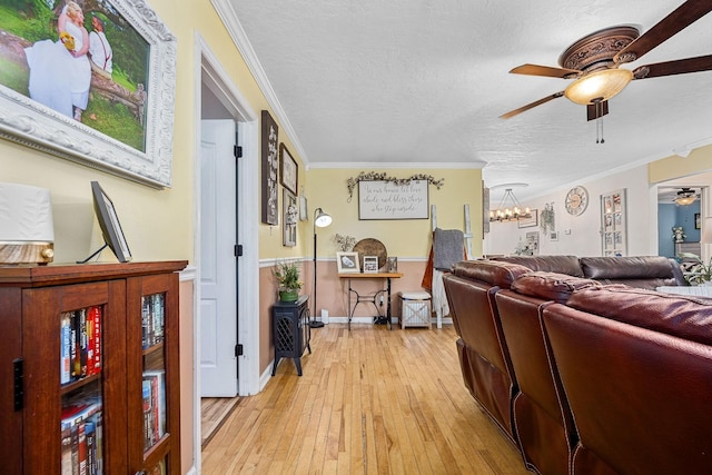 155 Deer Cir, Estill Springs, TN 37330 - living area with ceiling fan, a textured ceiling, light wood-type flooring, and ornamental molding