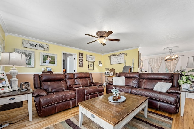 155 Deer Cir, Estill Springs, TN 37330 - living area with light wood-type flooring, a chandelier, crown molding, and ceiling fan