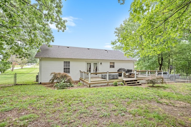 155 Deer Cir, Estill Springs, TN 37330 - back of house featuring a wooden deck, french doors, and a shingled roof
