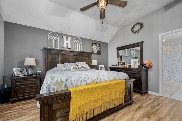 155 Deer Cir, Estill Springs, TN 37330 - bedroom featuring vaulted ceiling, light wood-type flooring, ensuite bath, ceiling fan, and baseboards