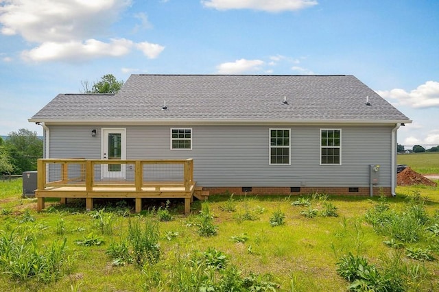 7803 Monterey Hwy, Sparta, TN 38583 - rear view of property with crawl space, a deck, cooling unit, and a shingled roof